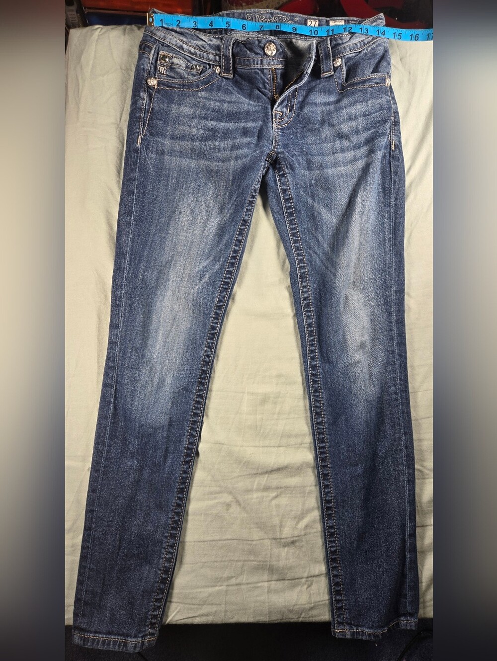 Miss Me Blue Skinny Jeans with Embellished Back Pockets - Picture 10 of 12